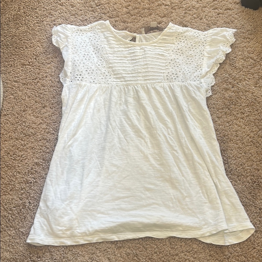 White Eyelet Flutter Sleeve Top
